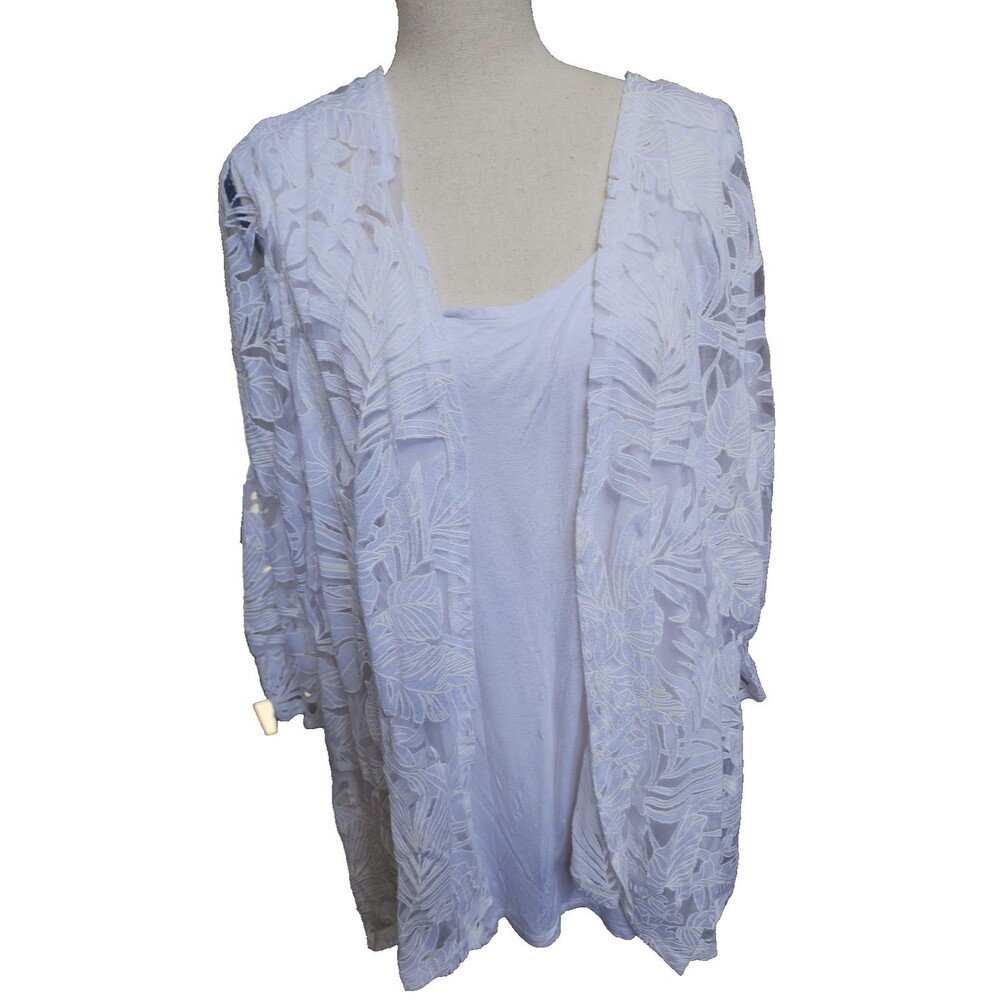 Notations 2 Piece Set Size 3X White Rayon/Poly Lace Top & Tank